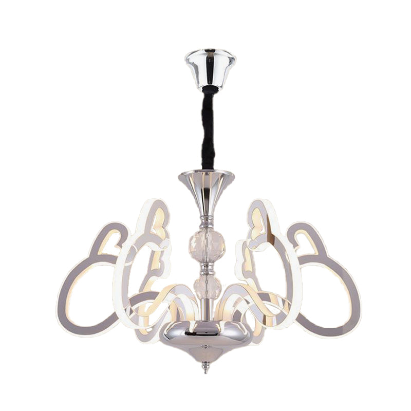 Acrylic Chrome Suspension Lamp Heart Shaped 6 Lights Contemporary Chandelier with Crystal Accent