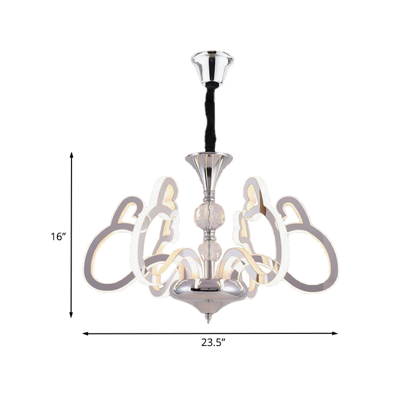 Acrylic Chrome Suspension Lamp Heart Shaped 6 Lights Contemporary Chandelier with Crystal Accent