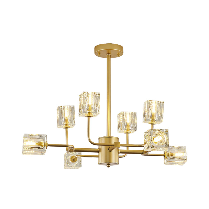 Lámpara de lámpara de 8 luces simples techo de bloqueo de cristal cúbico cúbico en oro