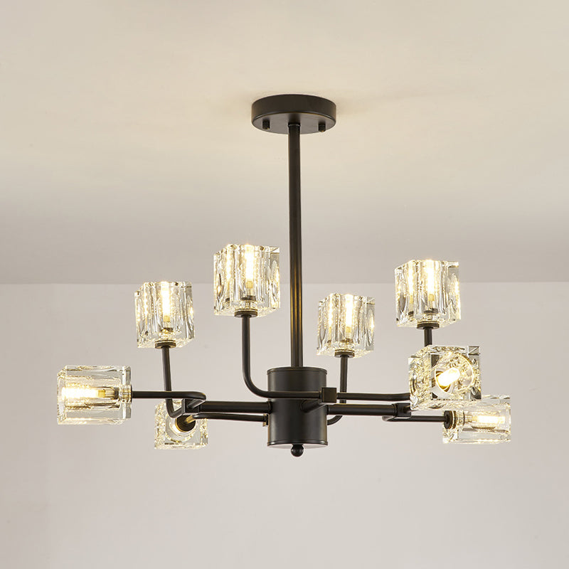 Cubic Kitchen Semi Flush Mount Modern Clear Crystal Block 8 Heads Black Ceiling Light Fixture