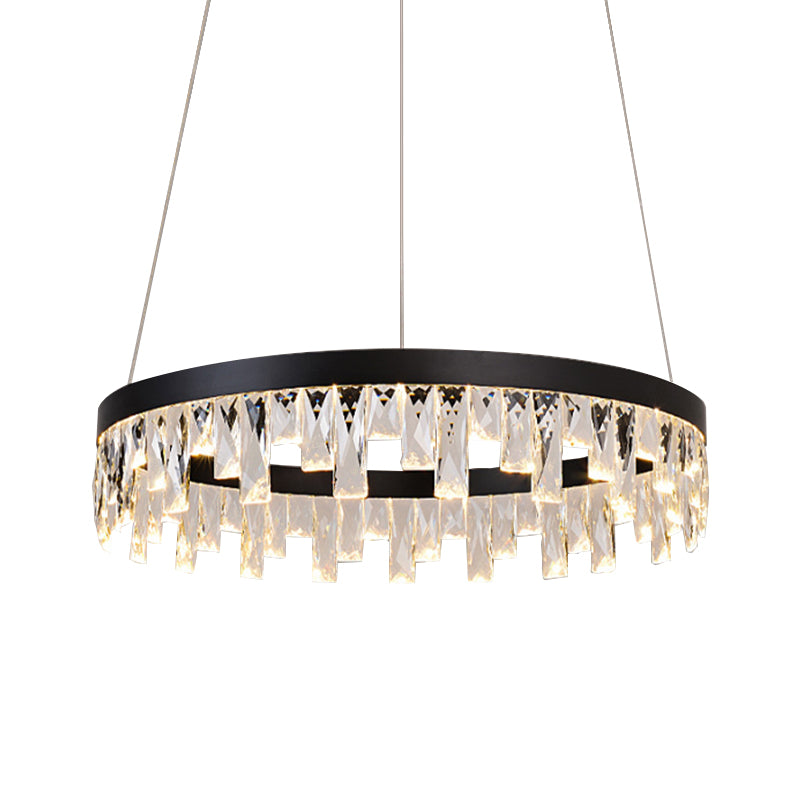 LED Chandelier Pendant Light Modern Loop Cut Crystal Down Lighting in Black for Bedroom