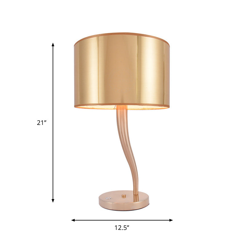 Gouden afwerking drum nachttafel licht modernistisch 1-licht stof nachtkastje lamp voor woonkamer