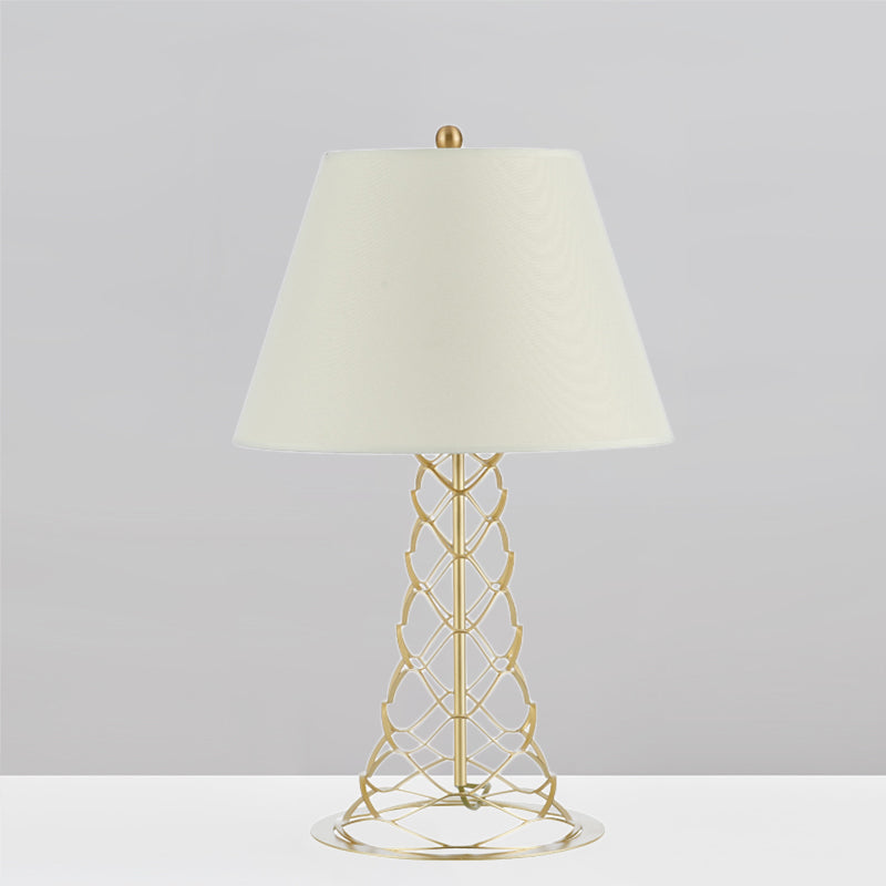 Stofkegel schaduw nachtkastje licht modernisme 1-head witte tafellampje met toren gouden framebasis