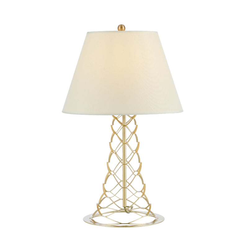 Stofkegel schaduw nachtkastje licht modernisme 1-head witte tafellampje met toren gouden framebasis