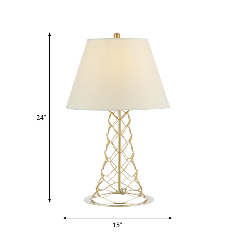 Stofkegel schaduw nachtkastje licht modernisme 1-head witte tafellampje met toren gouden framebasis