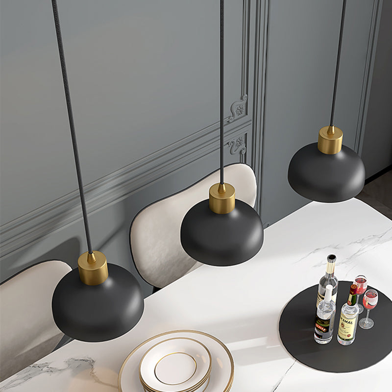 1 Light Bedside Drop Pendant Light Simple Black and Gold Hanging Lamp Kit with Bowl Metal Shade