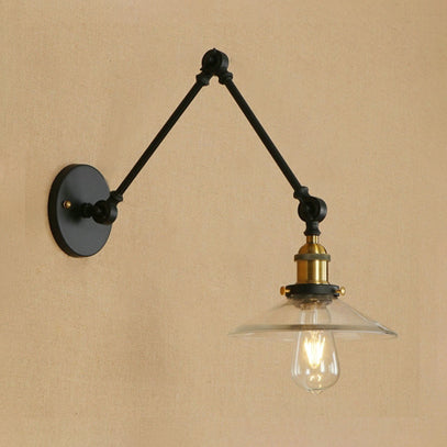 1 Bulb Flared Wall Mounted Light Fixture Vintage Style Brass Clear Glass Lighting with Arm