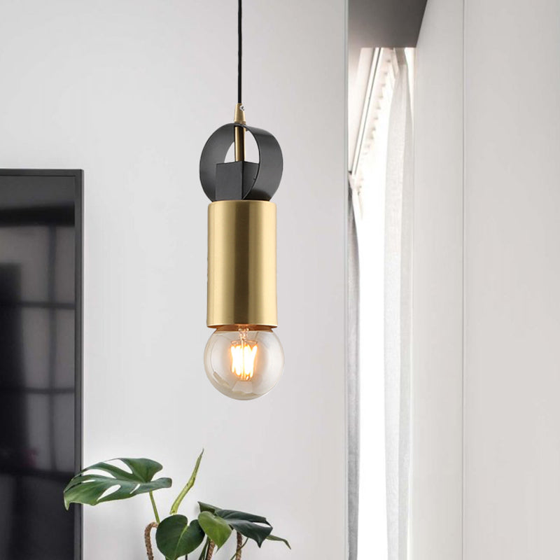 Post Modern Tube Mini Pendulum Light Metallic 1 Bulb Bedroom Suspension Lamp in Brass Finish