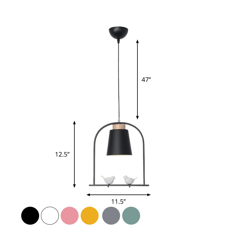 Bird Cage Shape Metal Down Lighting Macaron 1 Head White/Black/Grey Finish Pendulum Lamp with Small Barrel Shade