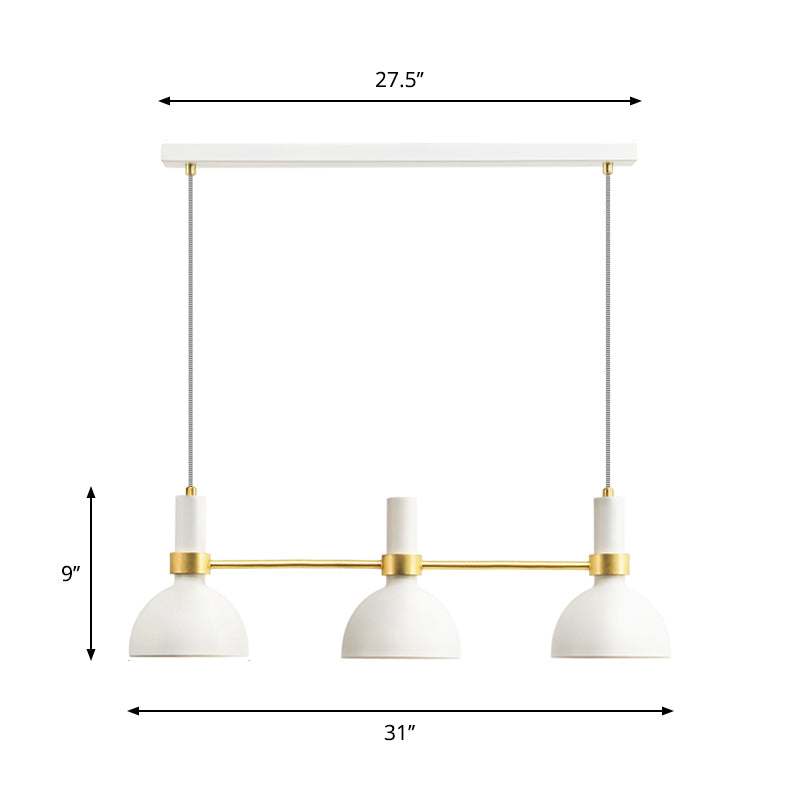 Modern 3 Lights Island Pendant Light with Metal Shade White Finish Domed Down Lighting