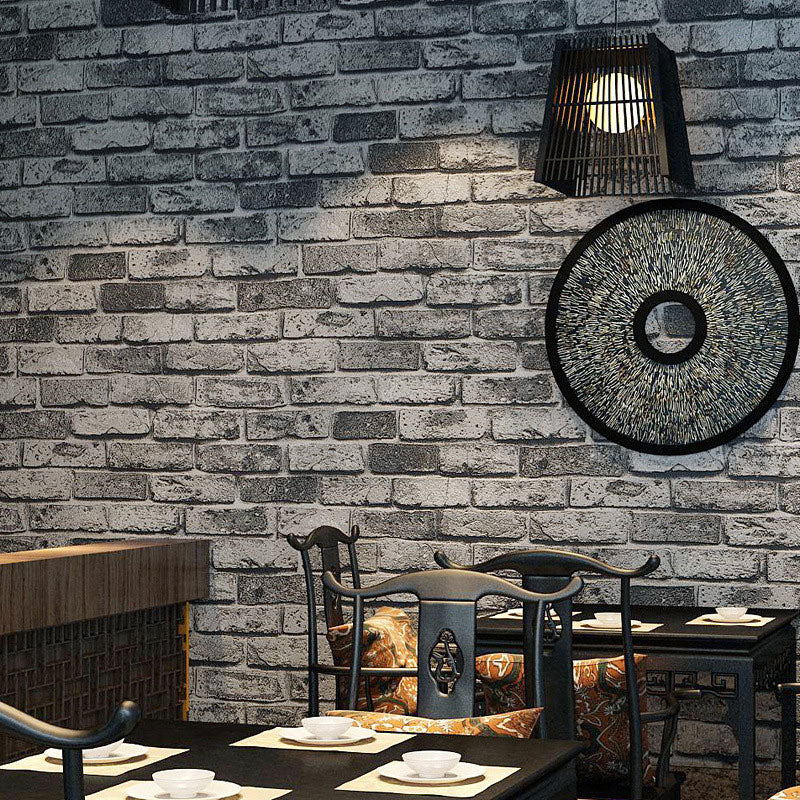 PVC Wallpaper with 3D Distressed Brick, Industrial Grey, 20.5" x 33'