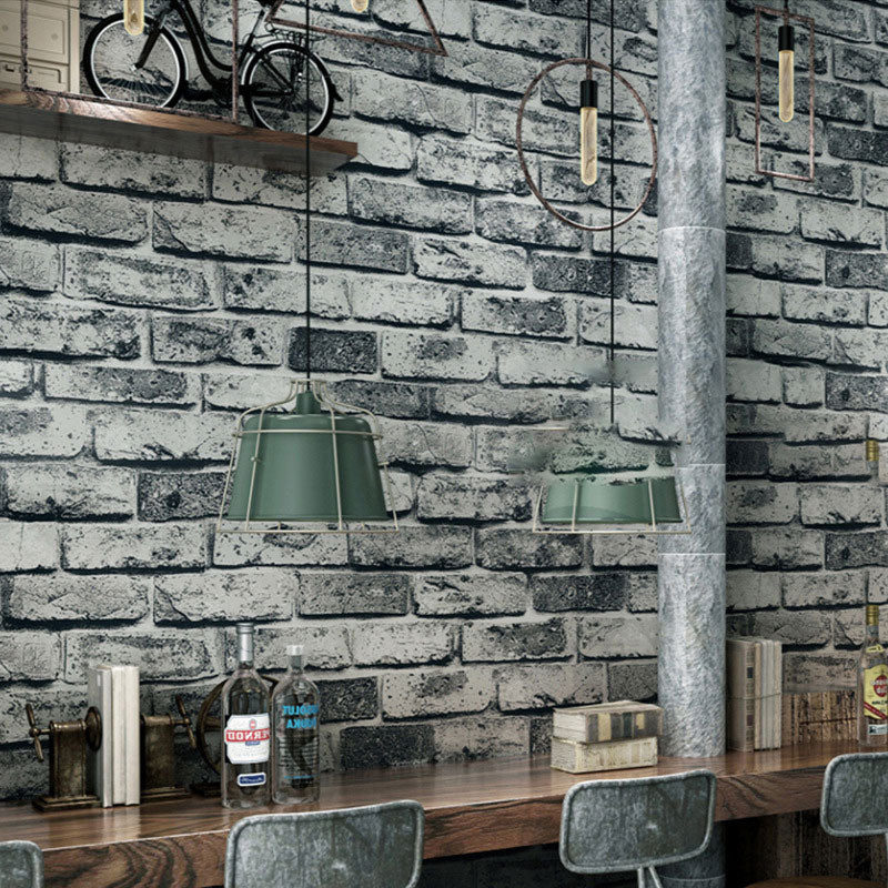 PVC Wallpaper with 3D Distressed Brick, Industrial Grey, 20.5" x 33'
