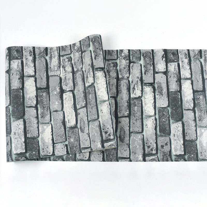PVC Wallpaper with 3D Distressed Brick, Industrial Grey, 20.5" x 33'