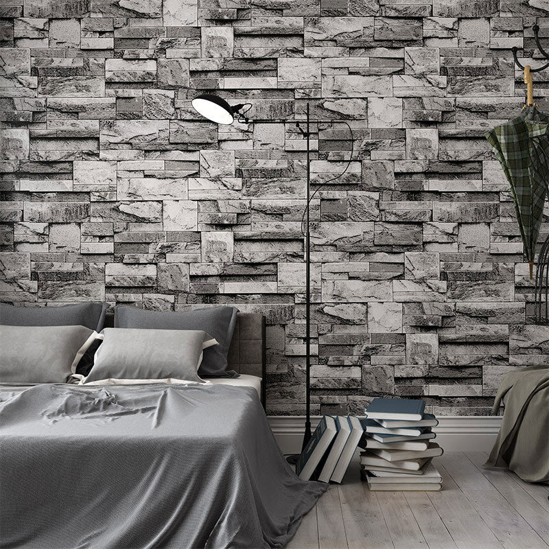 3D Print Stone Wallpaper Dark Color Brick 20.5" x 33' Non-Pasted Stain-Resistant Wall Decor