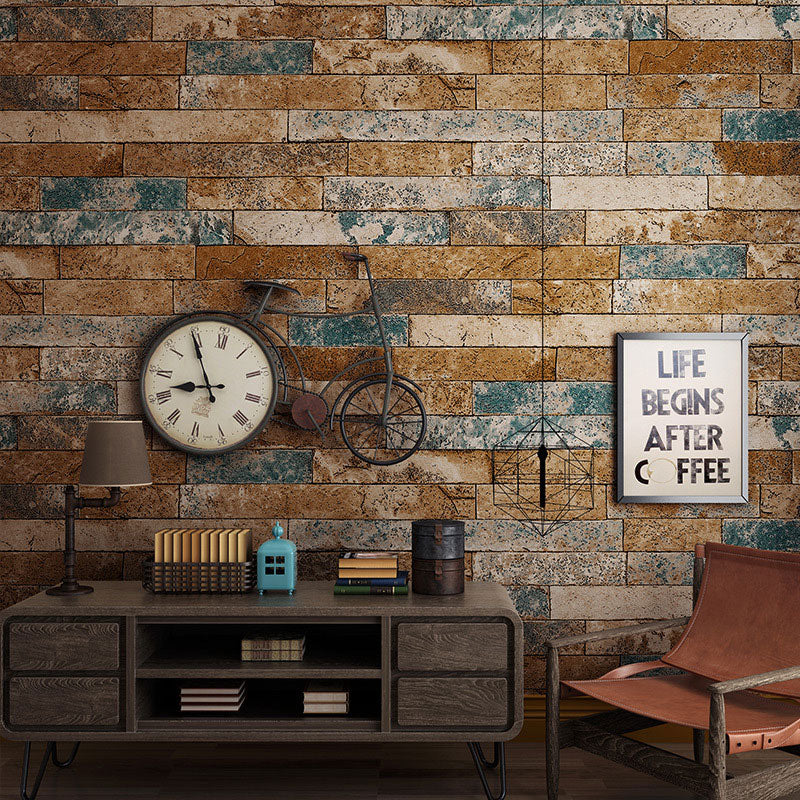 Industrial Brown Plaster Wallpaper 33' x 20.5" Stain-Resistant Brick Wall Covering