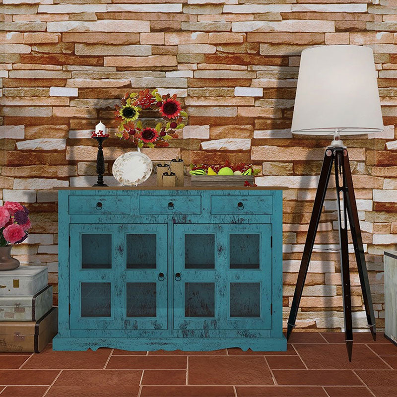 Nostalgic Wallpaper Roll with Brickwork Design in Orange and Red, 17.5" x 19.5', Self-Adhesive