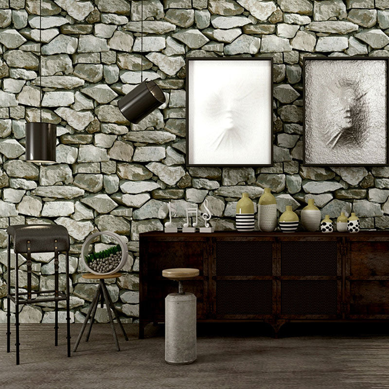 Cobblestone and Rock PVC Wallpaper Water-Resistant Non-Pasted Industrial Wall Covering