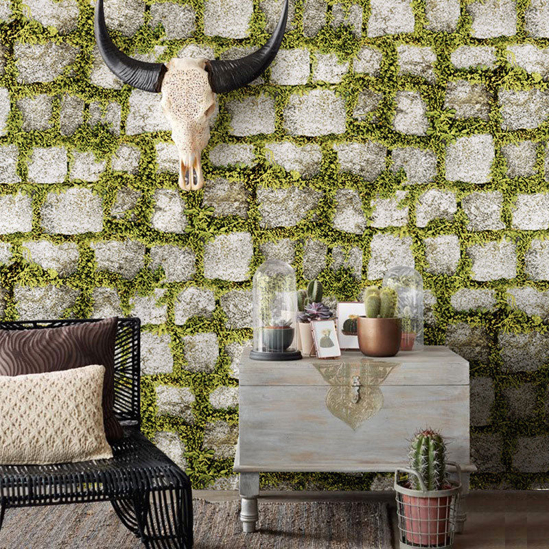 Grass and Stone Wallpaper in White and Green Vinyl Decorative Wall Decor, 20.5"W x 33'L