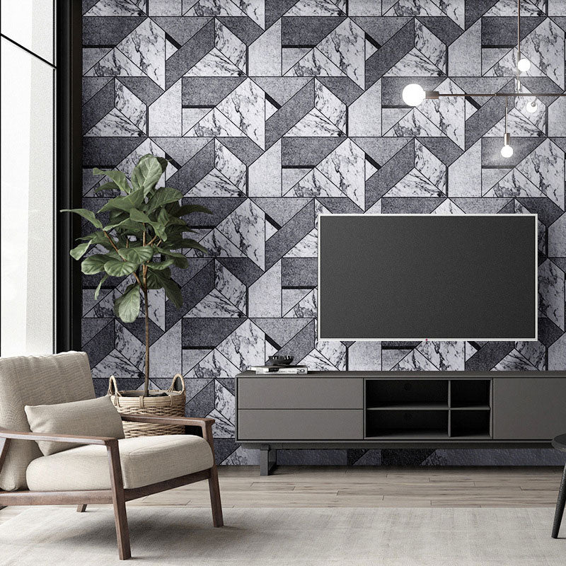 Non-Pasted Wallpaper with Light Color Geometries and Marble Design, 20.5"W x 33'L