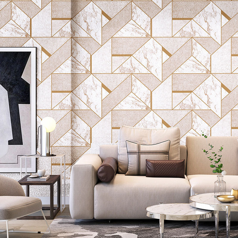 Non-Pasted Wallpaper with Light Color Geometries and Marble Design, 20.5"W x 33'L