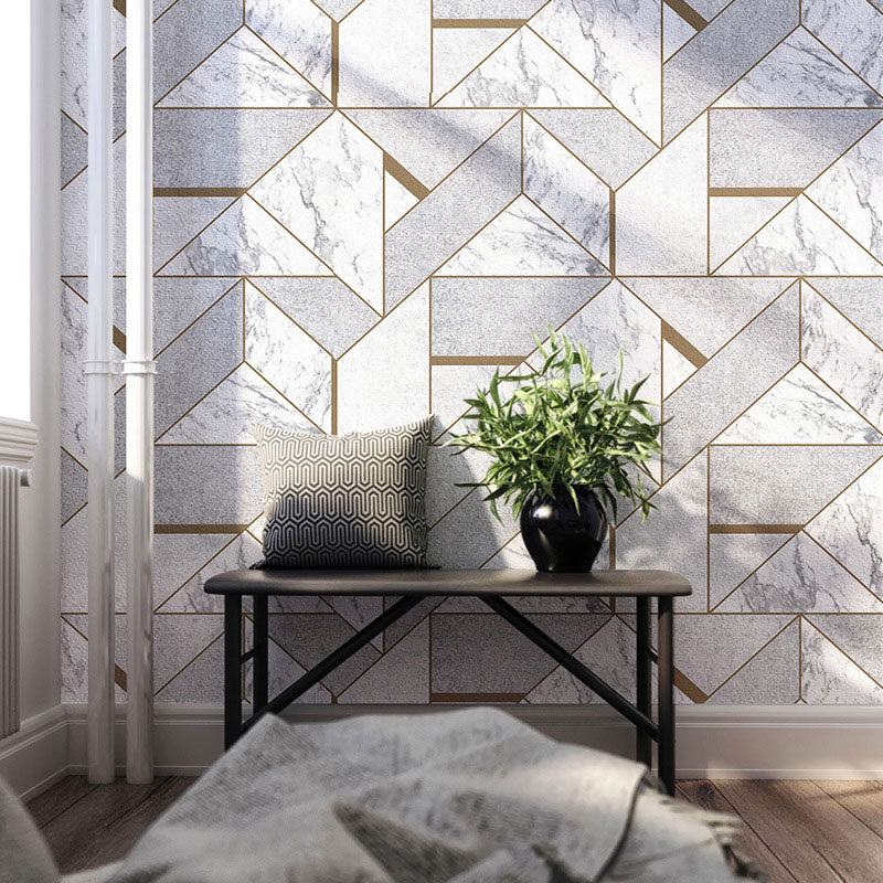 Non-Pasted Wallpaper with Light Color Geometries and Marble Design, 20.5"W x 33'L