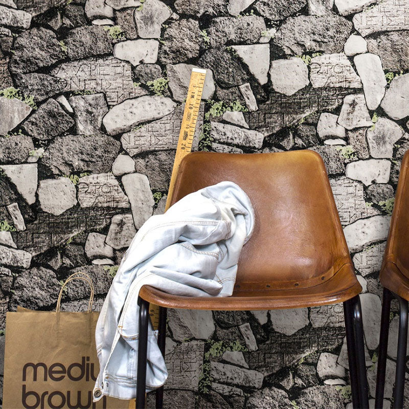 Industrial Grey Stone Wallpaper 17.5-inch x 19.5-foot Vinyl Moisture-Resistant 3D Print Wall Decor, Peel and Stick