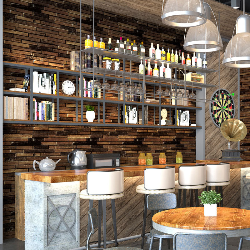 Horizontal Wooden Texture Non-Pasted Wallpaper, 57.1 sq ft.. Dark Brown