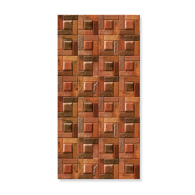 Stain-Resistant Cube Wallpaper Non-Pasted 3D Wood PVC Wall Covering in Dark Red