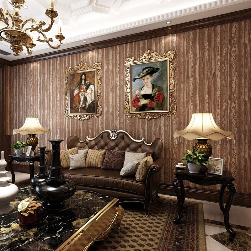 Bedroom Wallpaper with Wooden Texture in Brown and Beige , 20.5"W x 33'L, Non-Pasted