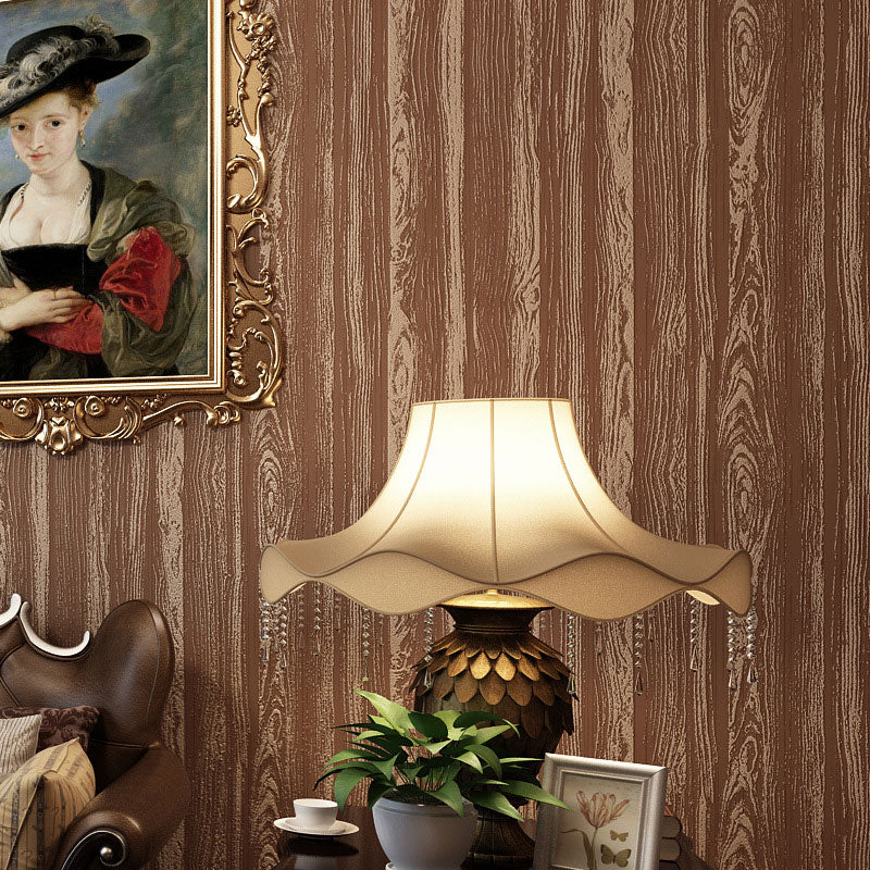 Bedroom Wallpaper with Wooden Texture in Brown and Beige , 20.5"W x 33'L, Non-Pasted