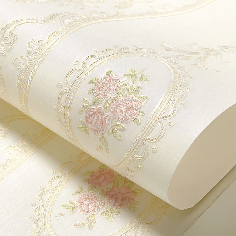 Romantic Flower Design Wallpaper Non-Woven Decorative Vertical Stripe Wall Covering, 20.5"W x 31'L