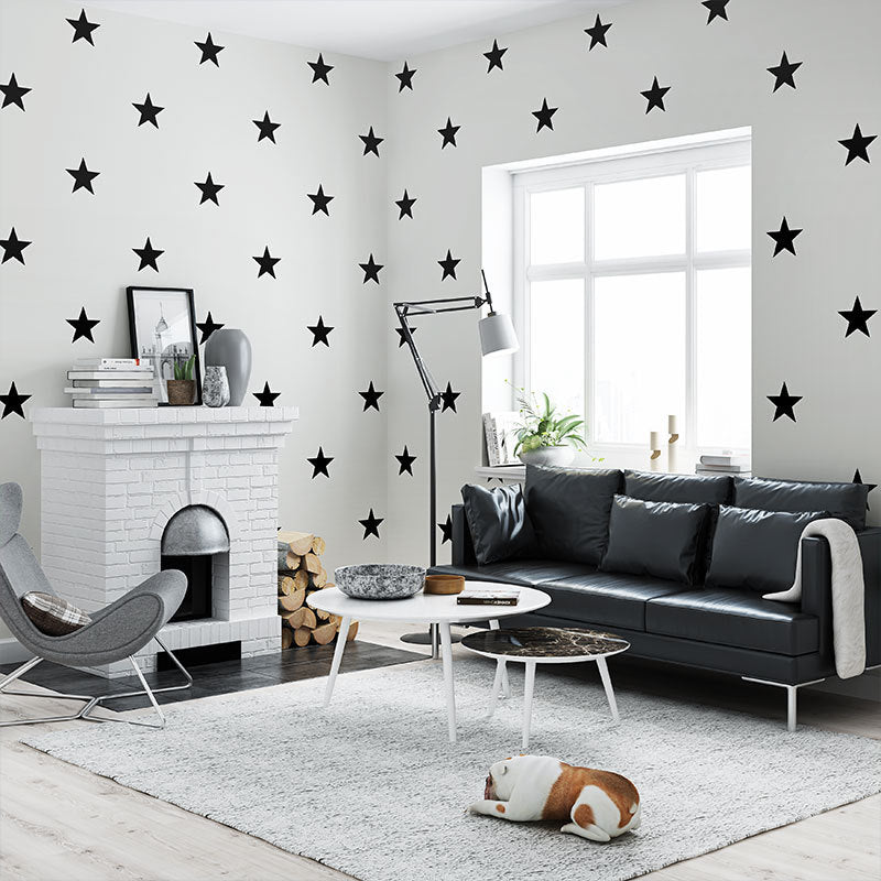 Non-Woven Wallpaper with Simple Stars, Black and White, 20.5" by 33'