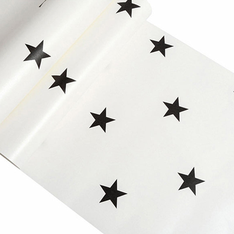 Non-Woven Wallpaper with Simple Stars, Black and White, 20.5" by 33'