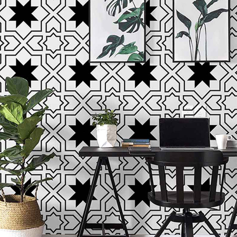 Modern Black and White Wallpaper Vinyl 33-foot x 20.5-inch Simple and Nordic Non-Pasted Wall Covering