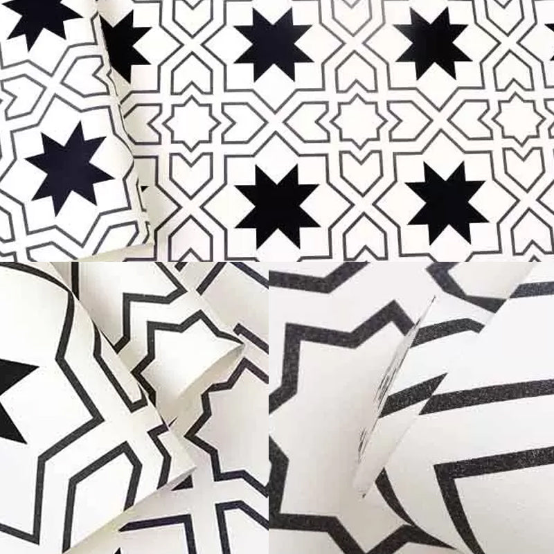 Modern Black and White Wallpaper Vinyl 33-foot x 20.5-inch Simple and Nordic Non-Pasted Wall Covering