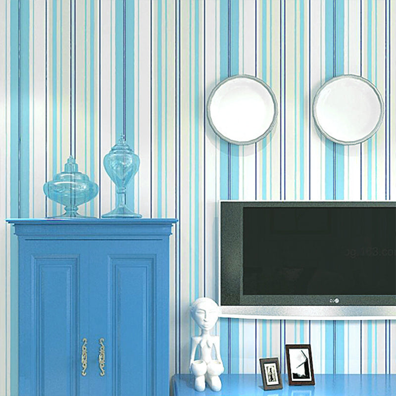 Nordic and Simple Stripes Wallpaper 33'L x 20.5"W Non-Pasted Wall Covering in Fresh Blue