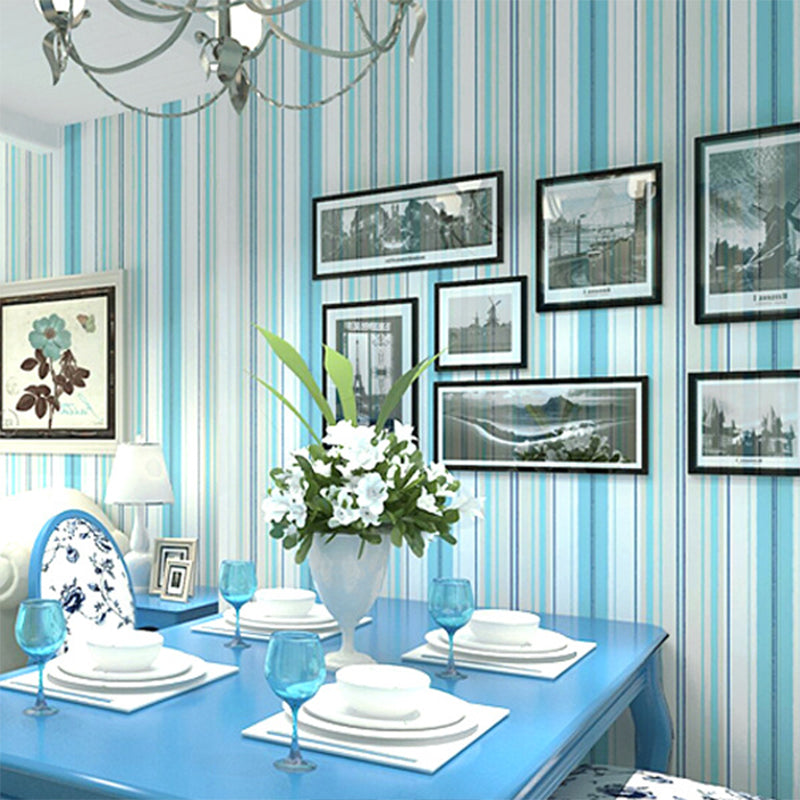 Nordic and Simple Stripes Wallpaper 33'L x 20.5"W Non-Pasted Wall Covering in Fresh Blue