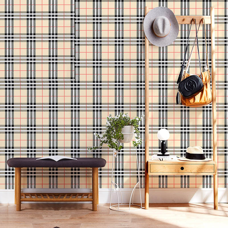 Nordic Plaid Non-Pasted Wallpaper for Coffee Shop and Theme Restaurant, 20.5 in x 33 ft