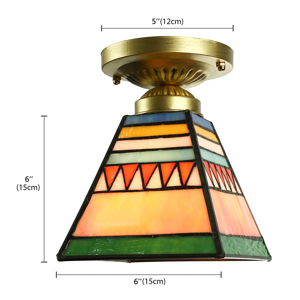 Mini plafonnier trapèze style mission en verre teinté, plafonnier à 1 lumière en laiton brossé