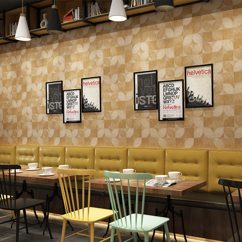 Simple Color Modern Wallpaper Square and Leaves Wall Covering, Non-Pasted