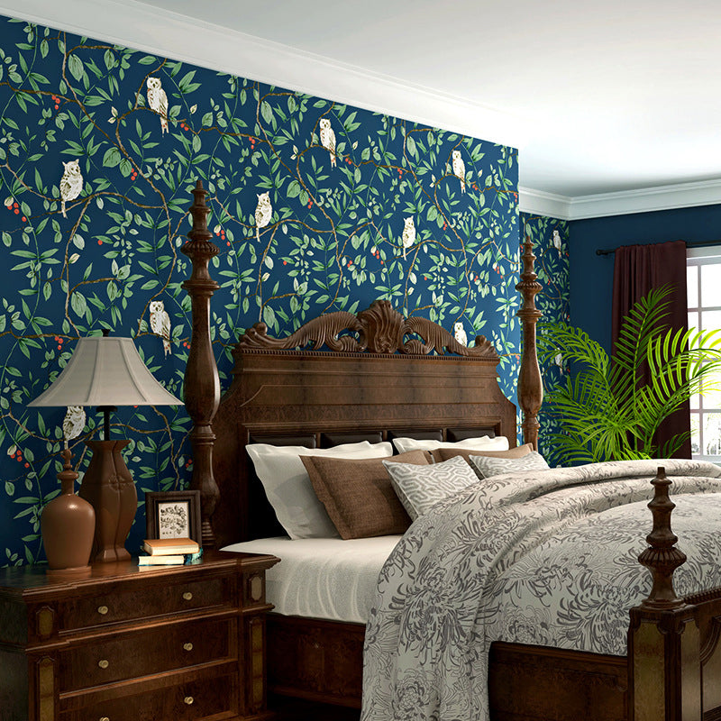 Leaves and Bird Wallpaper Garden Branch Wall Decor, Dark Color, 33'L x 20.5"W