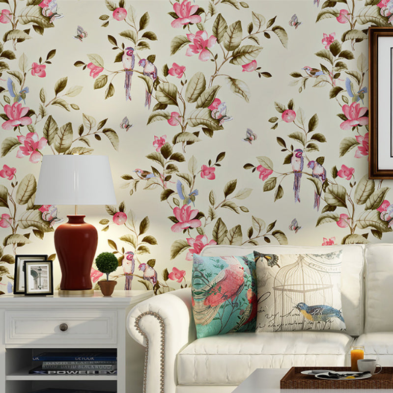 Garden Blossoms and Leaves Wallpaper Stain-Resistant Non-Pasted , 20.5"W x 33'L