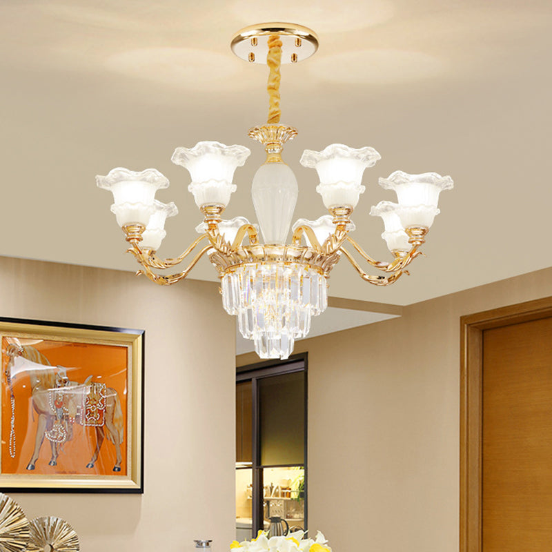 Bloesem woonkamer hanger lamp modernisme matglas 8 bollen goud kristal kroonluchter