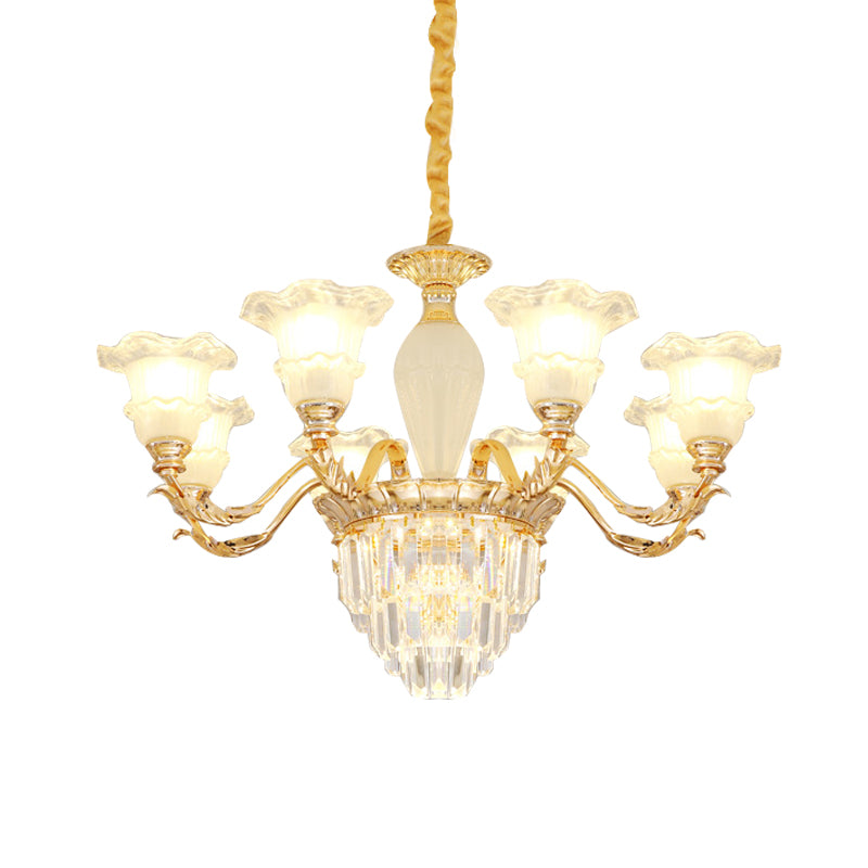 Bloesem woonkamer hanger lamp modernisme matglas 8 bollen goud kristal kroonluchter