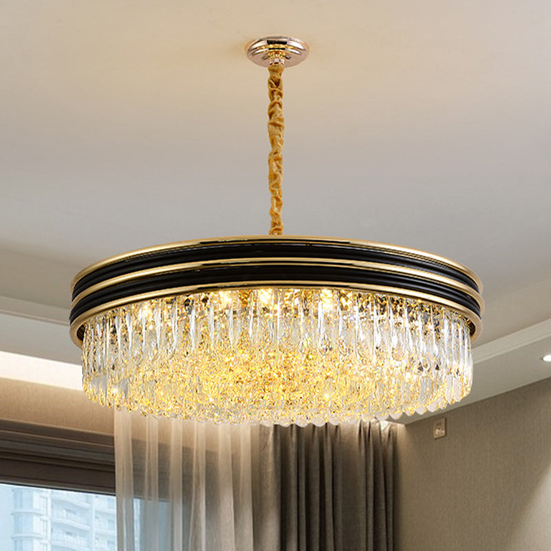 11 Heads Crystal Ceiling Pendant Minimalism Black and Gold Ring Living Room Chandelier