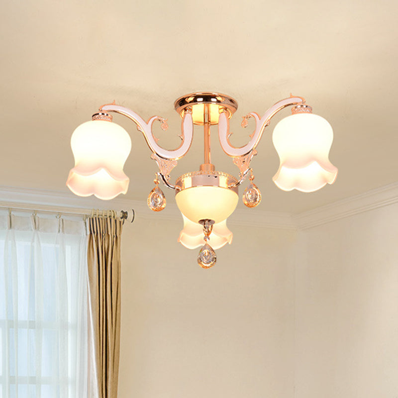 Bloom Dining Room Plafond Light Simplicity Cream Glass 4 têtes Gold Crystal Semi Flush