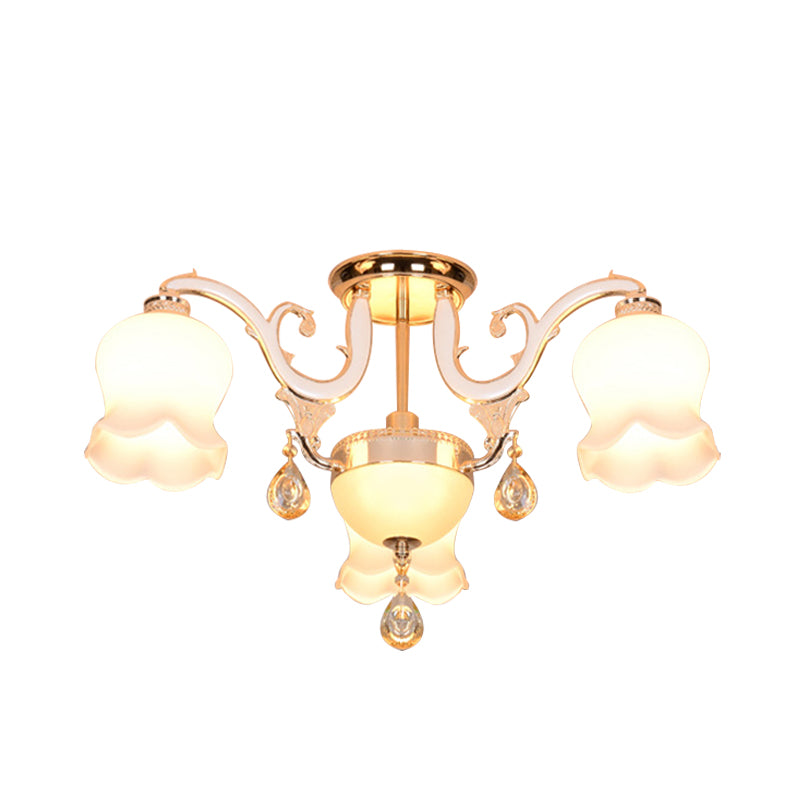 Bloom Dining Room Plafond Light Simplicity Cream Glass 4 têtes Gold Crystal Semi Flush