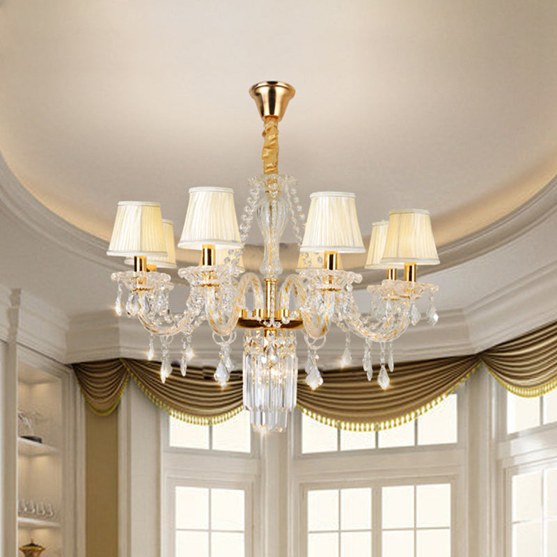 Bell/Candle Crystal Chandelier Light Vintage 8 Lights Dining Room Pendant in Gold with/without Fabric Shade