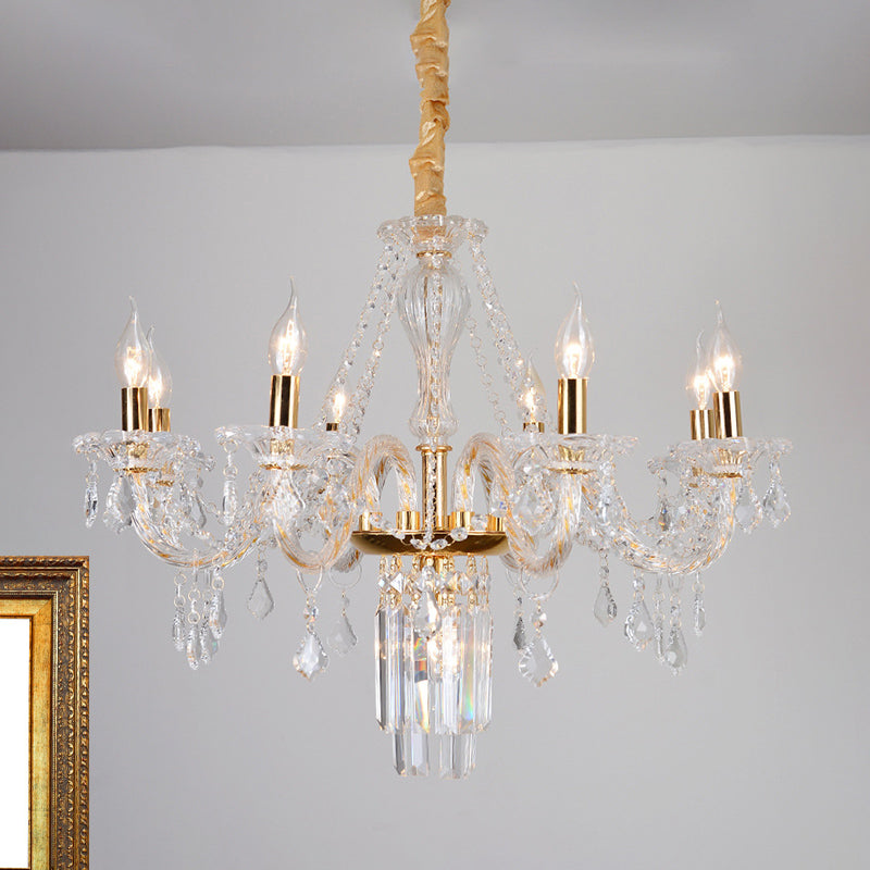 Bell/Candle Crystal Chandelier Light Vintage 8 Lights Dining Room Pendant in Gold with/without Fabric Shade