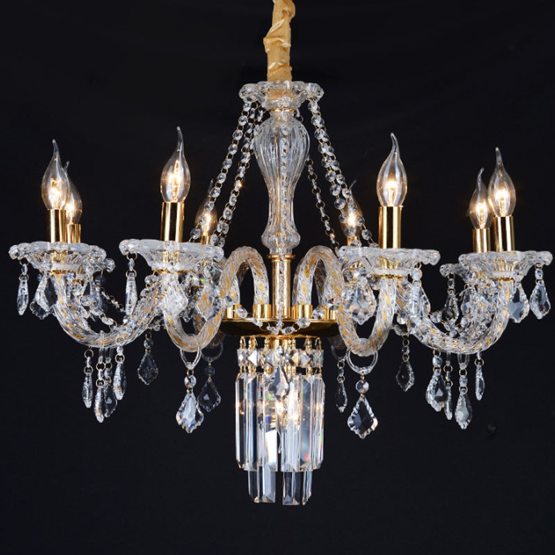 Bell/Candle Crystal Chandelier Light Vintage 8 Lights Dining Room Pendant in Gold with/without Fabric Shade